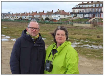 Green Party campaigners Julian Priest and Jane Turner on Hoylake Beach